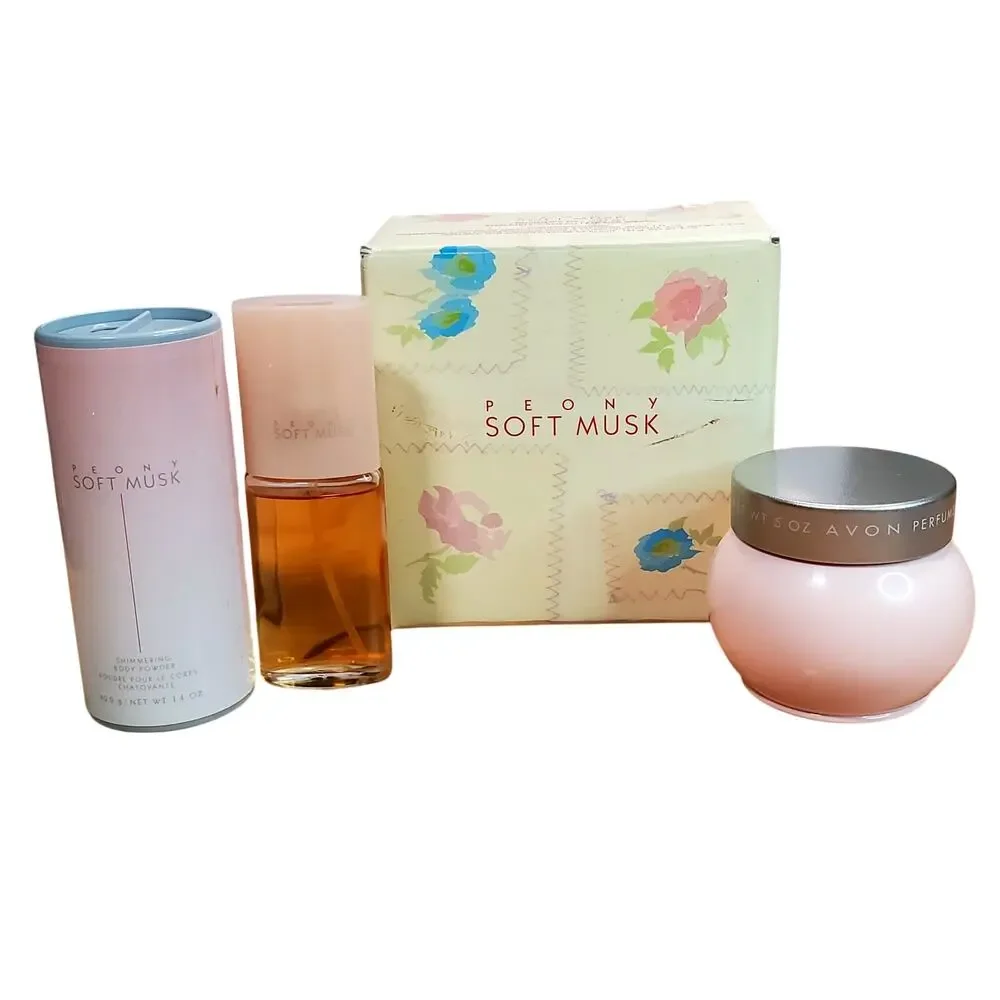 New Avon Peony Soft Musk Mothers Day Birthday Gift Set Cologne Powder Lotion